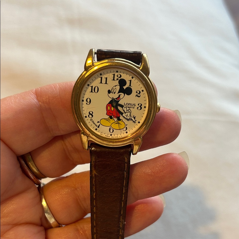 1980s Disney Mickey Mouse Brown and Gold Watch